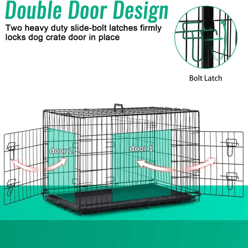 NEW Large Dogs Folding Metal Pet Cage, Black, 42 Inch